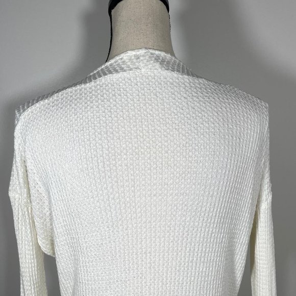Jolie Ivory Cream V Neck Cut Out Waffle Knit Long Sleeve Pullover Sweater S - Picture 10 of 11
